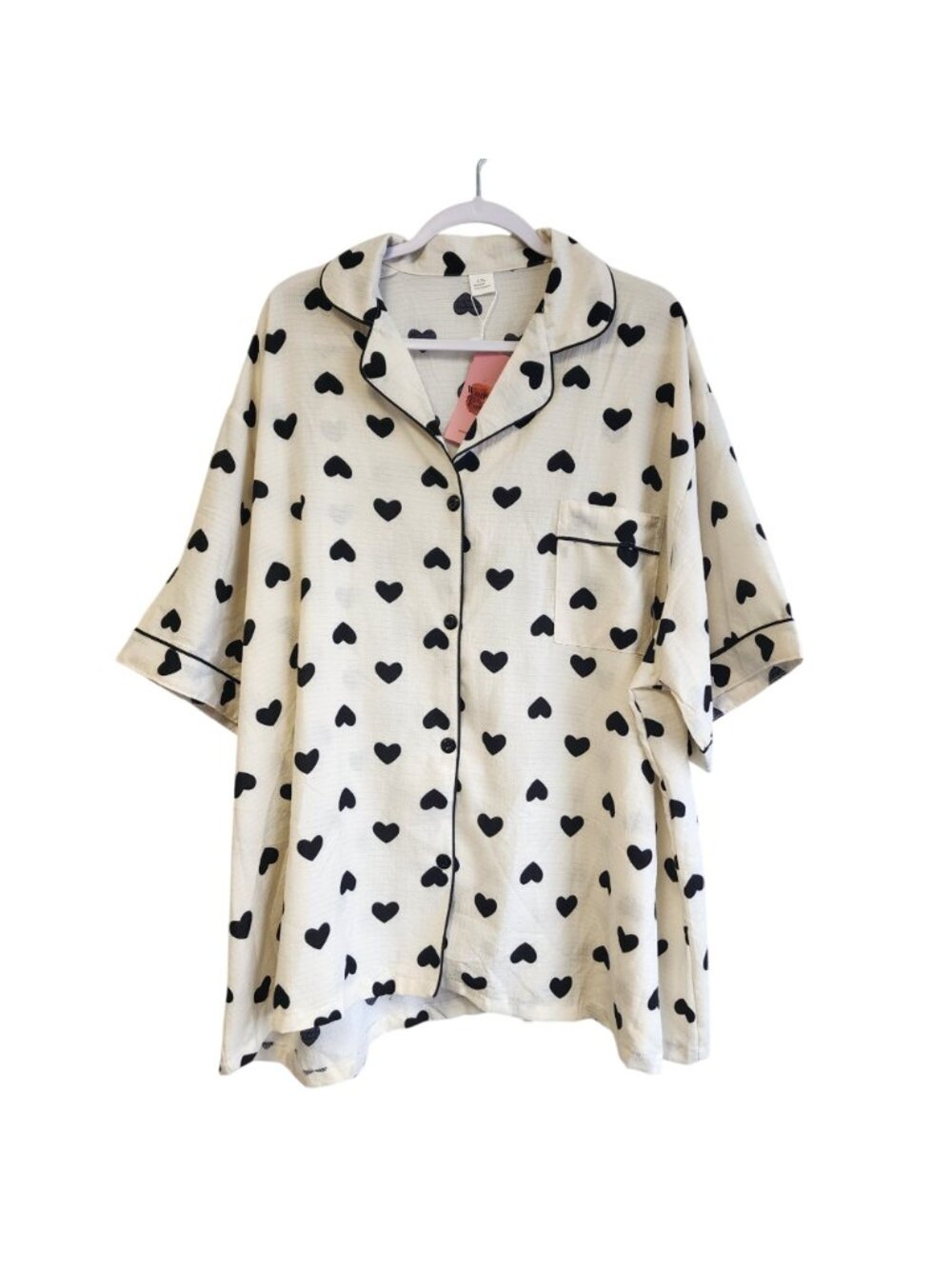 Heart Print Button-Up Pajama Set Elastic Waist Shorts 5XL Lightweight  Women - Picture 3 of 7